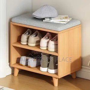 Nordic-Style Wooden Shoe Bench With Elevated Feet Cushion