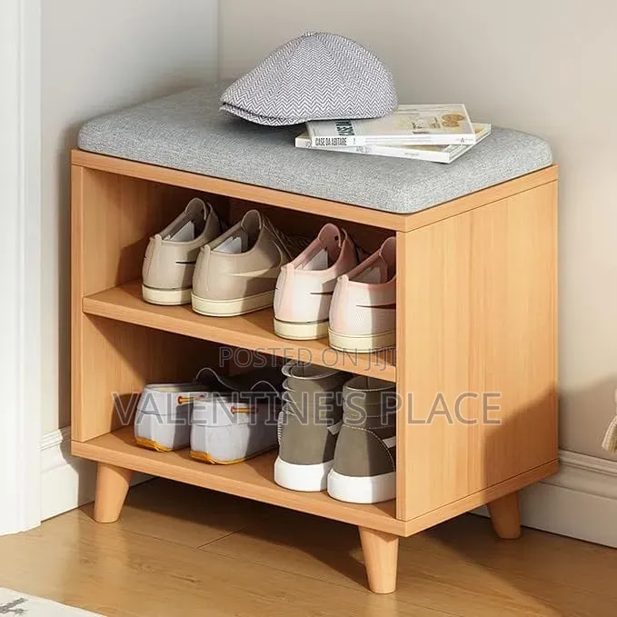Nordic-Style Wooden Shoe Bench With Elevated Feet Cushion