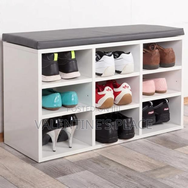 Shoe Rack Bench – Clean White Finish Soft Cushion