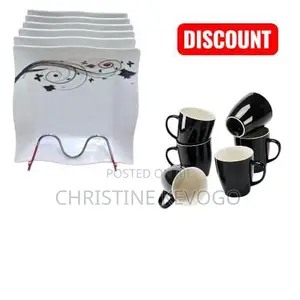 6pcs Melanine Square Dinner Plates Plus 6pcs Ceramic Mugs