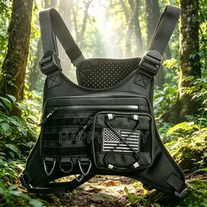 *Black Tactical Sports Chest Rig Bag Featuring a Front Utility Pouch