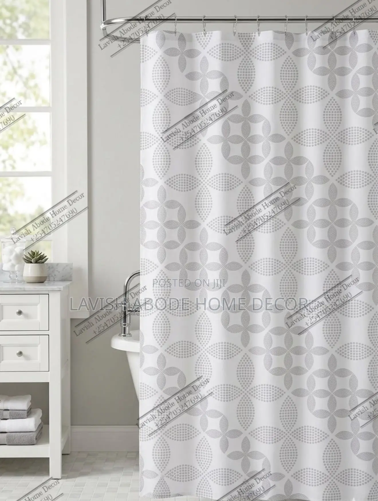 Waterproof Nordic PEVA Shower Curtain –Silver / Grey