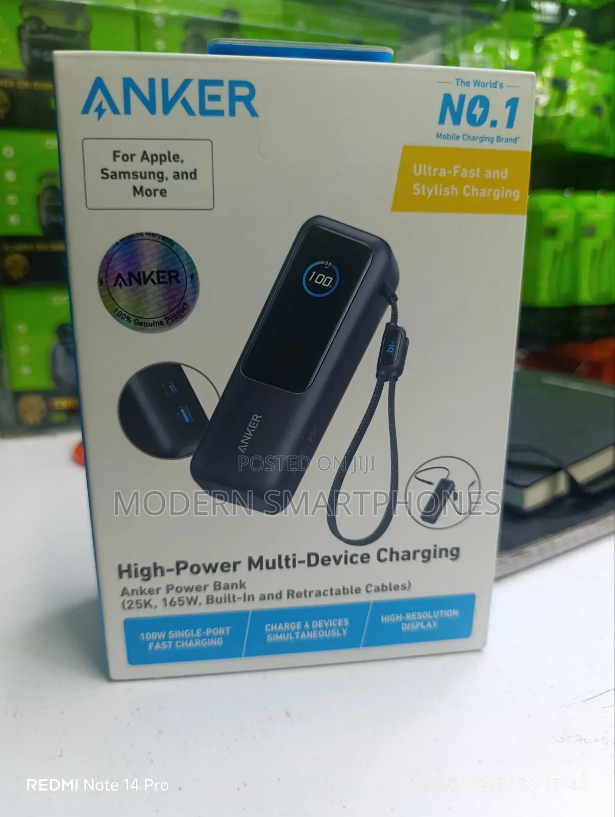 Anker Zolo Power Bank (25,000mAh, 165W, Built-in Retractable Cables)