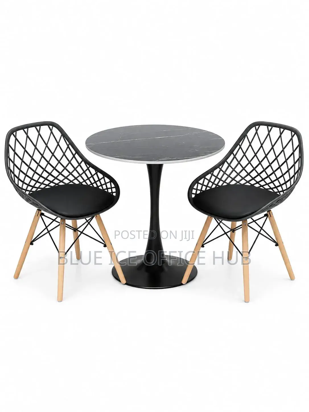 Modern Round Dining Table Set With 2 Chairs – Black Wood
