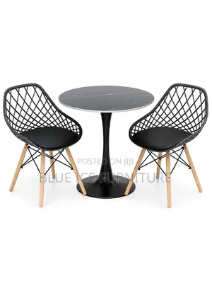 Modern Round Dining Table Set With 2 Chairs – Black Wood