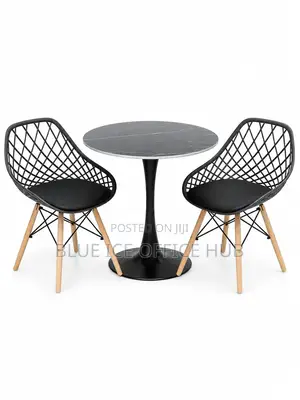 Modern Round Dining Table Set With 2 Chairs – Black Wood