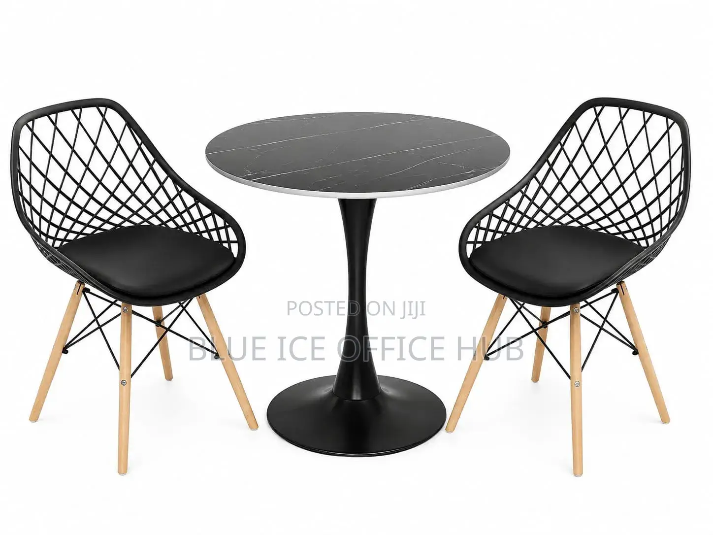 Modern Round Dining Table Set With 2 Chairs – Black Wood