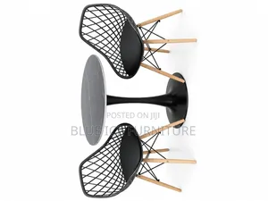 Modern Round Dining Table Set With 2 Chairs – Black Wood