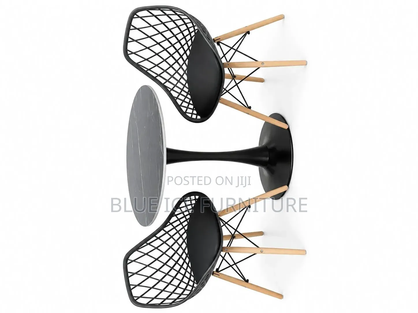 Modern Round Dining Table Set With 2 Chairs – Black Wood