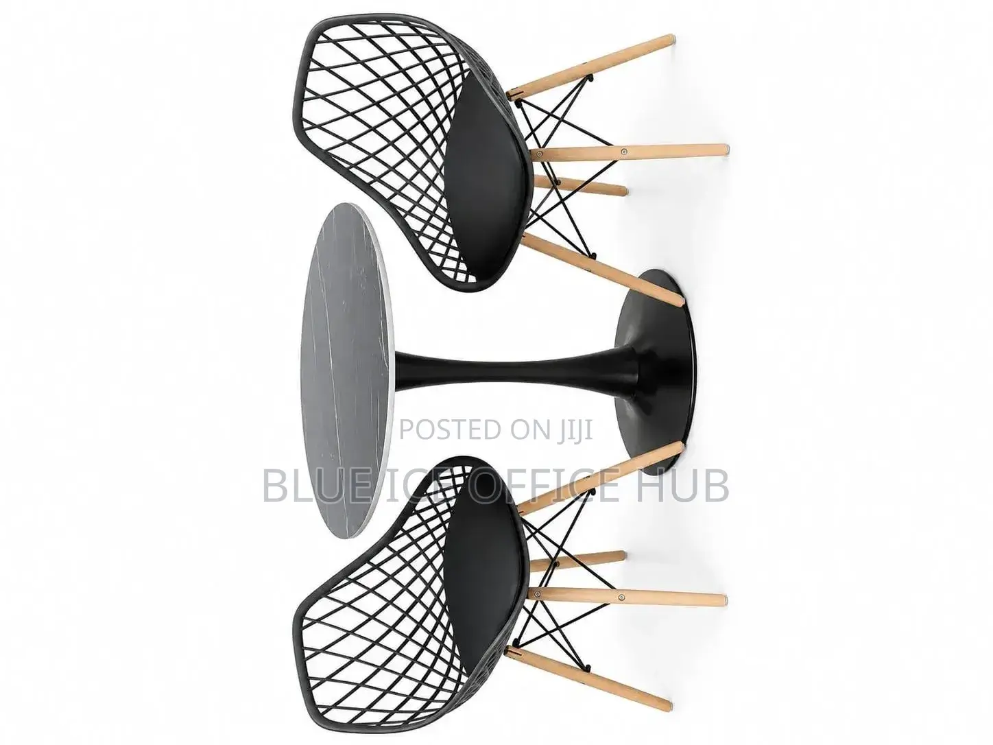 Modern Round Dining Table Set With 2 Chairs – Black Wood