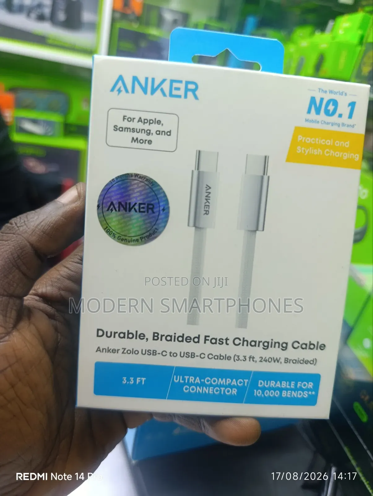 Anker Zolo USB-C to USB-C Cable (3.3ft, 240W, Braided, Dirt Resistant)