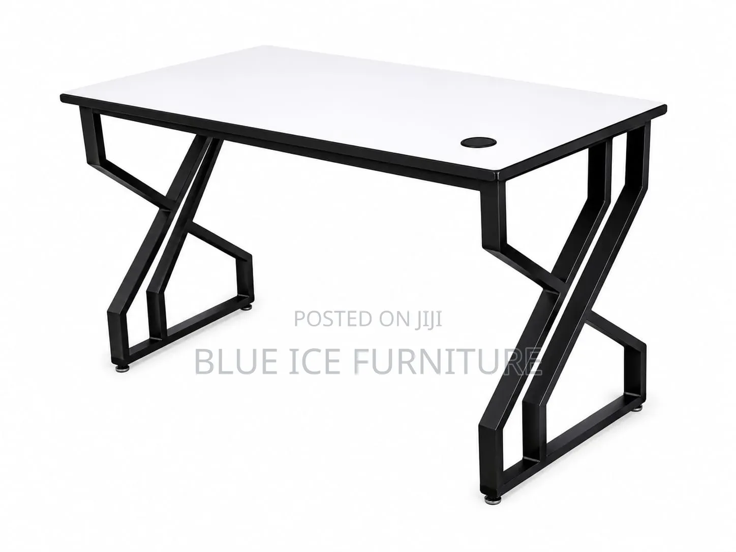 Modern Office Desk With White Top Black Z-Frame Legs
