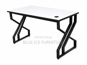 Modern Office Desk With White Top Black Z-Frame Legs