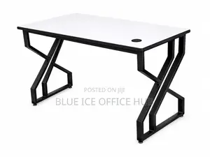 Modern Office Desk With White Top Black Z-Frame Legs
