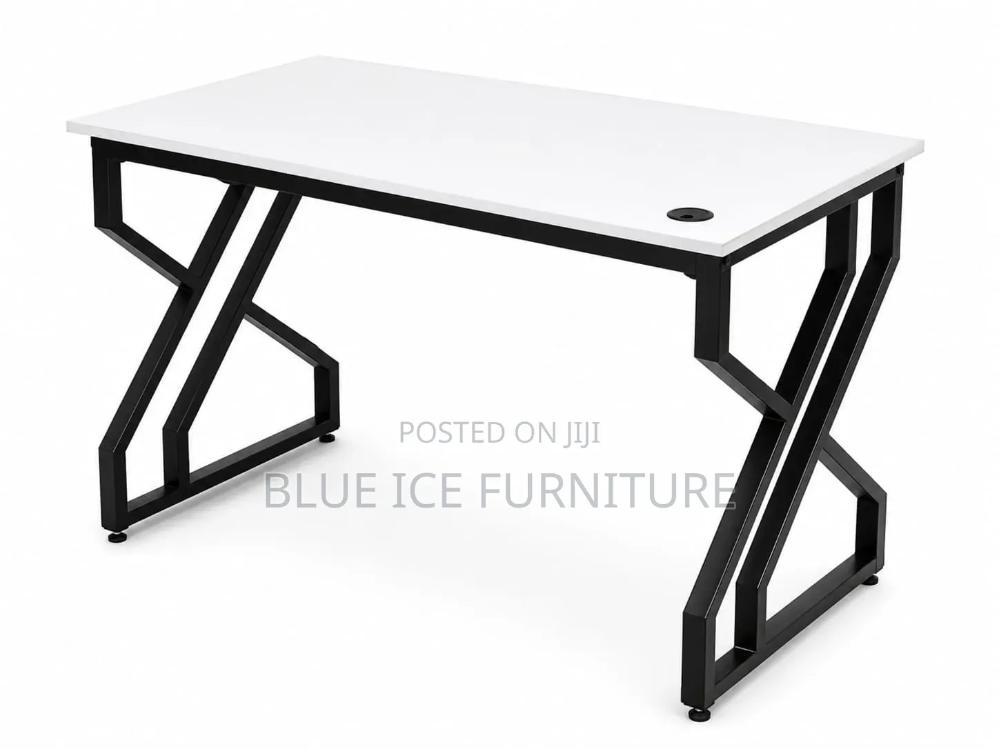 Modern Office Desk With White Top Black Z-Frame Legs