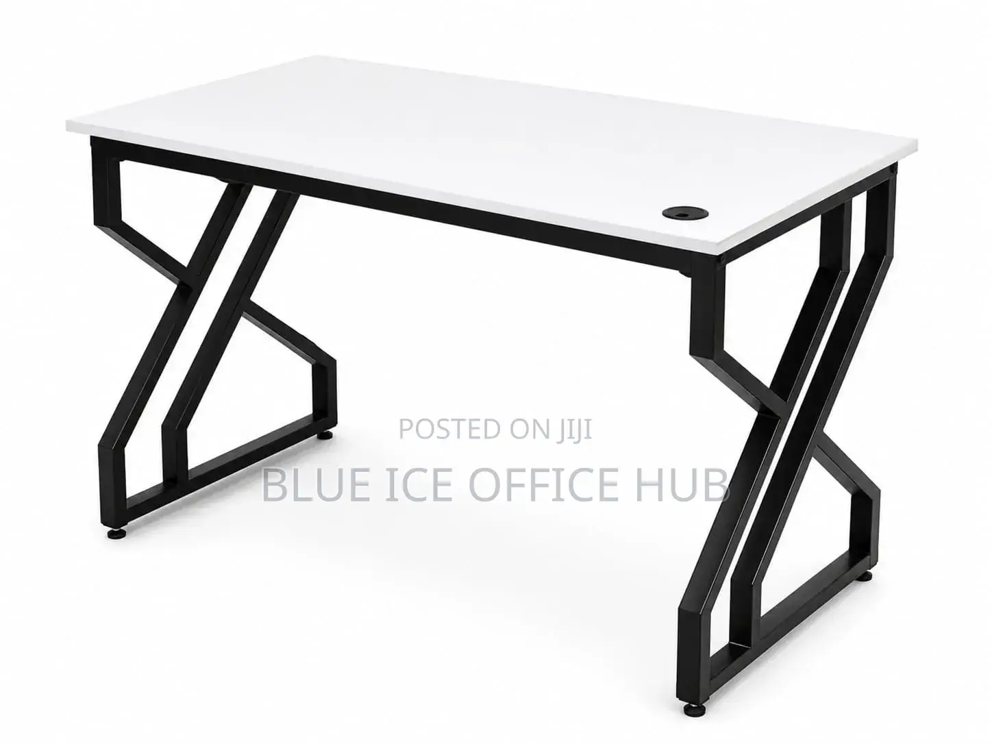 Modern Office Desk With White Top Black Z-Frame Legs