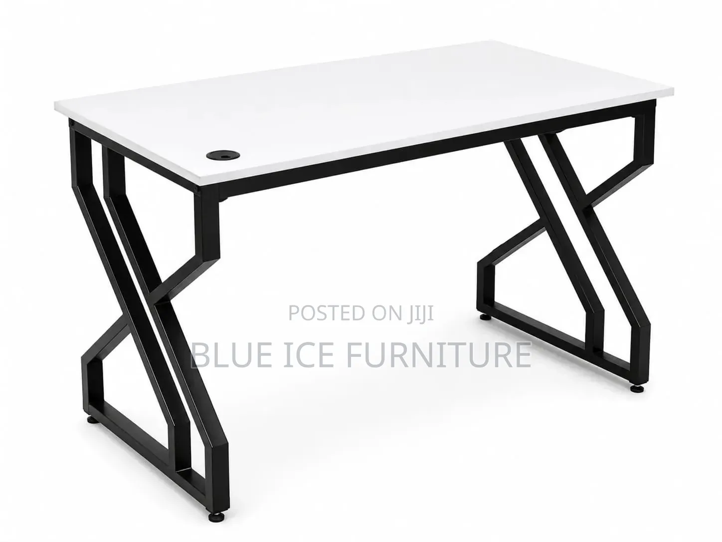 Modern Office Desk With White Top Black Z-Frame Legs