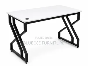 Modern Office Desk With White Top Black Z-Frame Legs