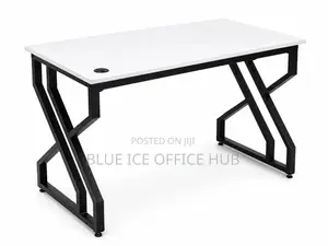 Modern Office Desk With White Top Black Z-Frame Legs