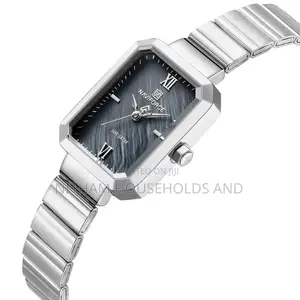 Naviforce Nf5050 Silver Square Black Dial Watch for Women