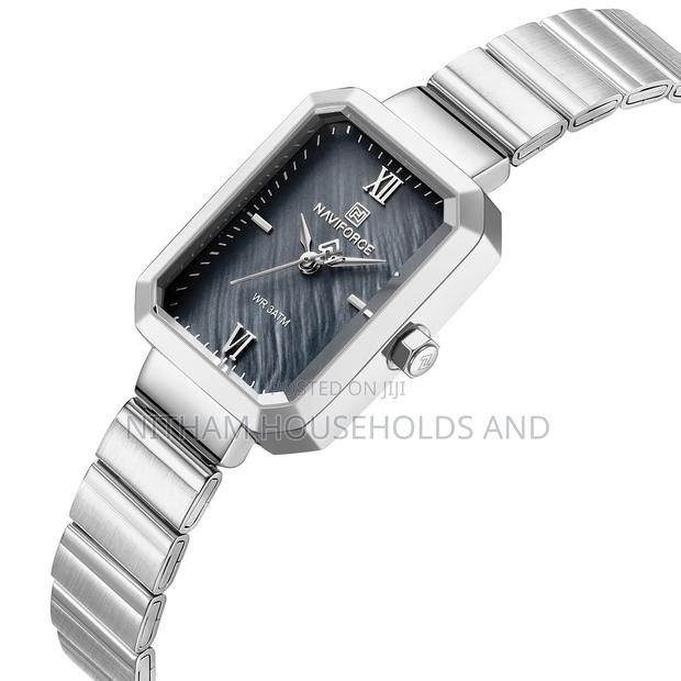 Naviforce Nf5050 Silver Square Black Dial Watch for Women
