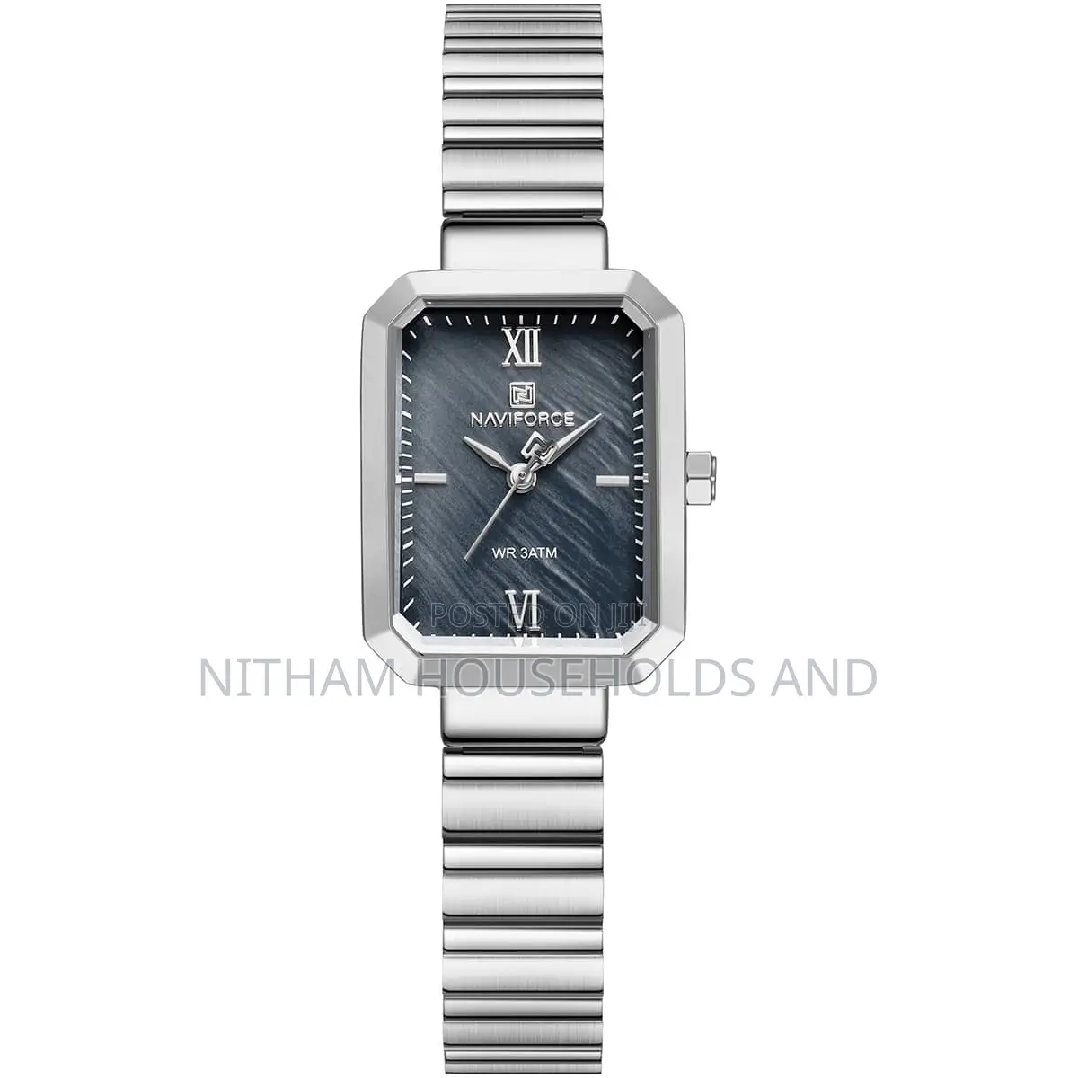 Naviforce Nf5050 Silver Square Black Dial Watch for Women