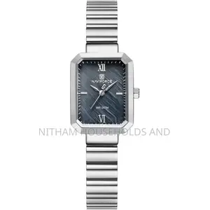 Naviforce Nf5050 Silver Square Black Dial Watch for Women