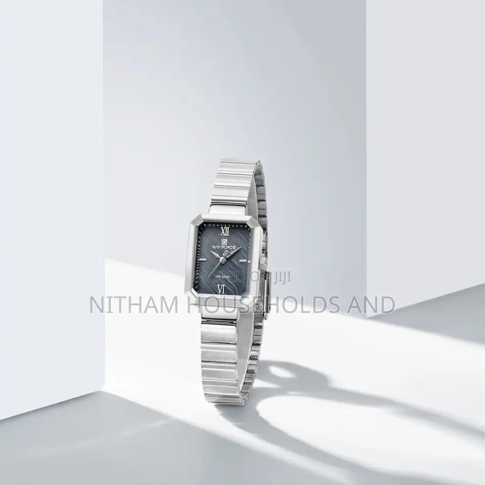 Naviforce Nf5050 Silver Square Black Dial Watch for Women
