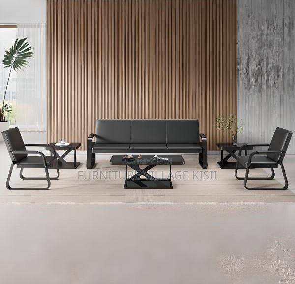 Office Sofa: 5-Seater Black Leather Set - thumbnail 8