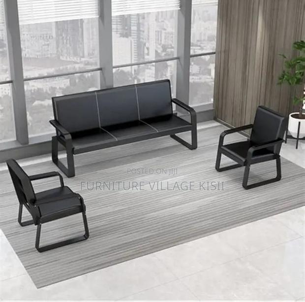 Office Sofa: 5-Seater Black Leather Set - thumbnail 2