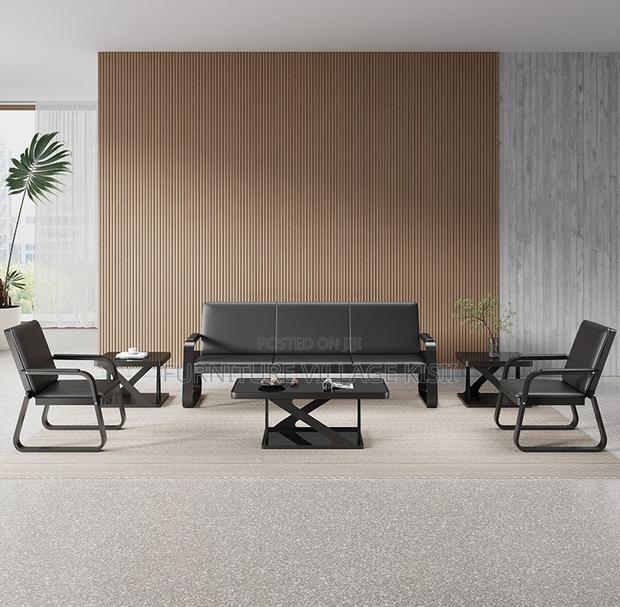 Office Sofa: 5-Seater Black Leather Set - thumbnail 4