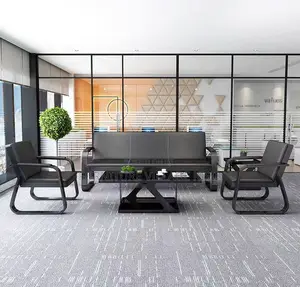 Office Sofa: 5-Seater Black Leather Set
