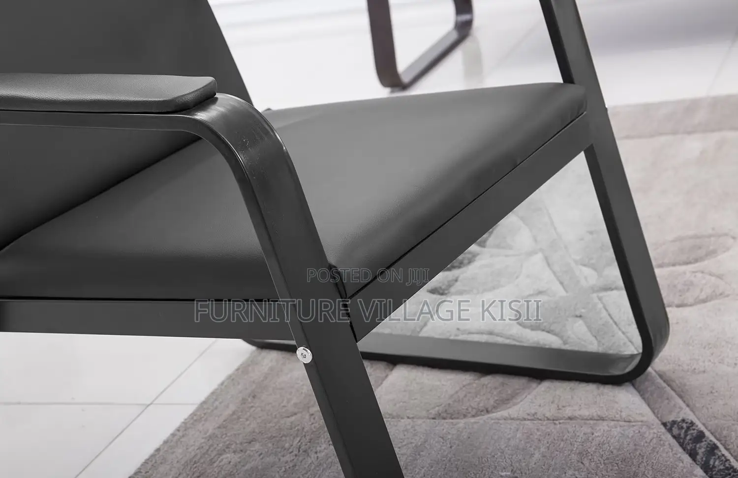 Office Sofa: 5-Seater Black Leather Set