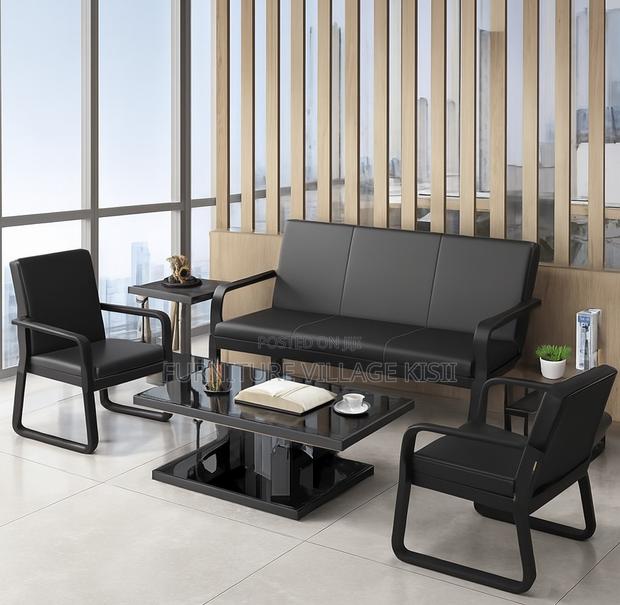 Office Sofa: 5-Seater Black Leather Set - thumbnail 15