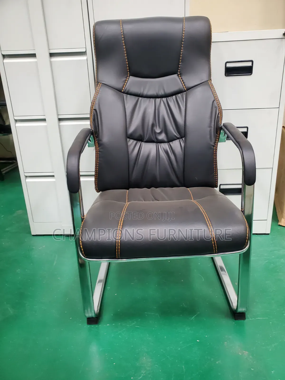Black Cantilever Chair With Contrast Stitching