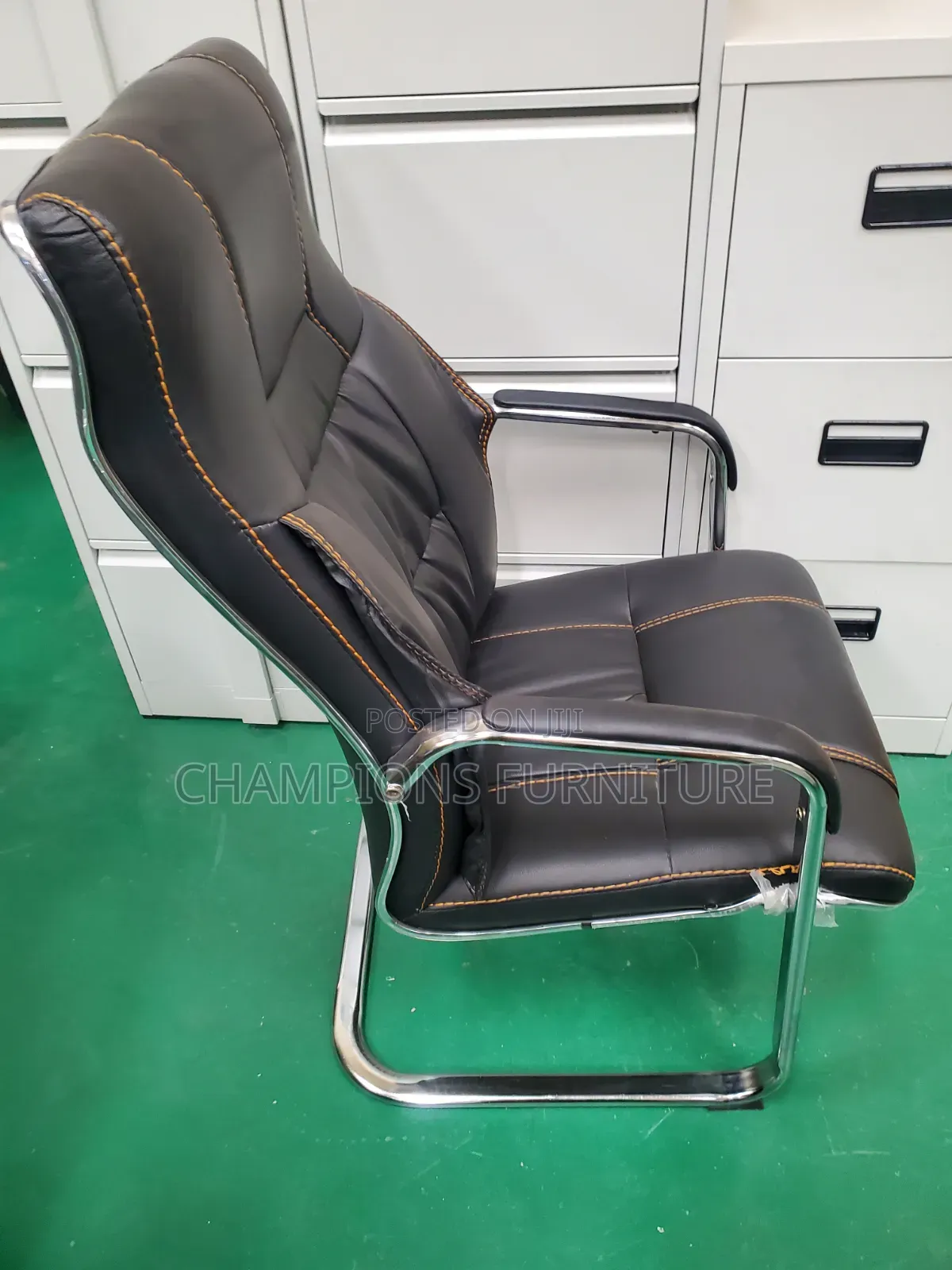 Black Cantilever Chair With Contrast Stitching