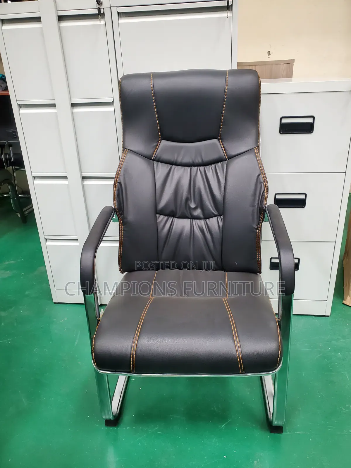 Black Cantilever Chair With Contrast Stitching