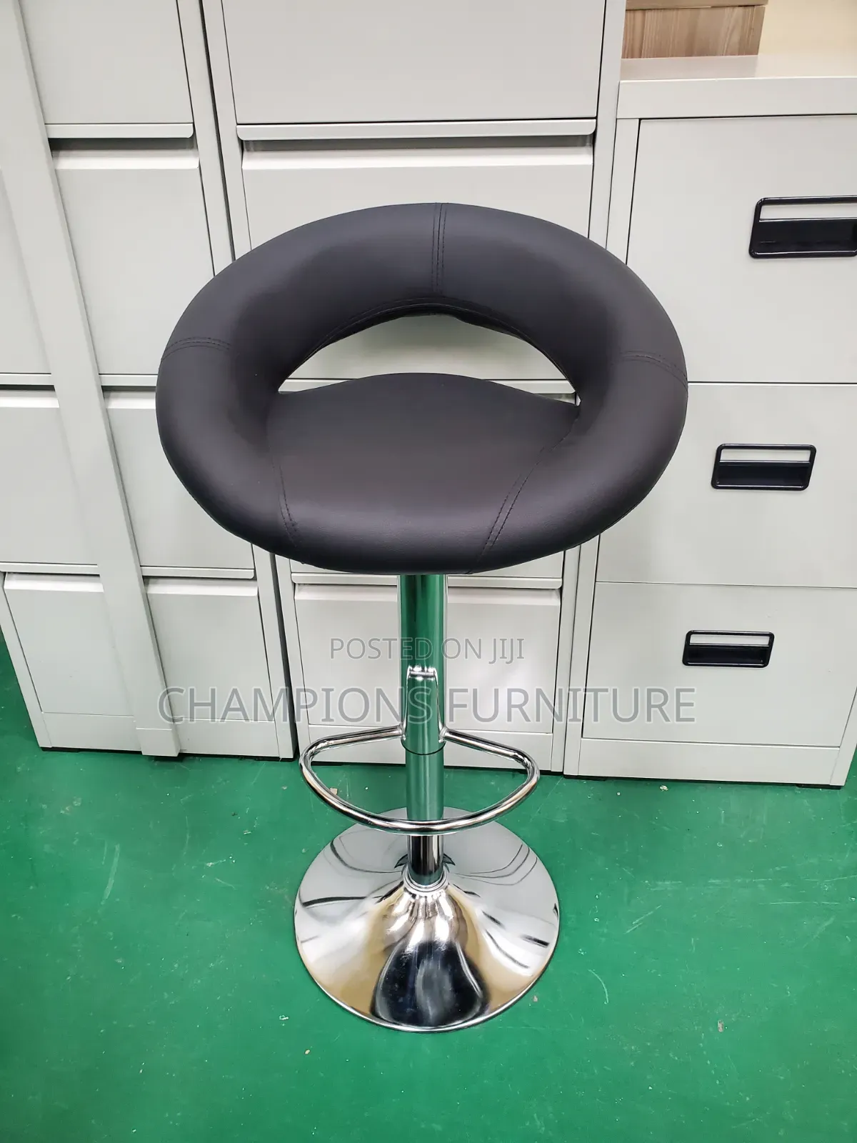 Modern Black Leather Crescent Barstool