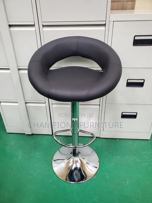 Modern Black Leather Crescent Barstool