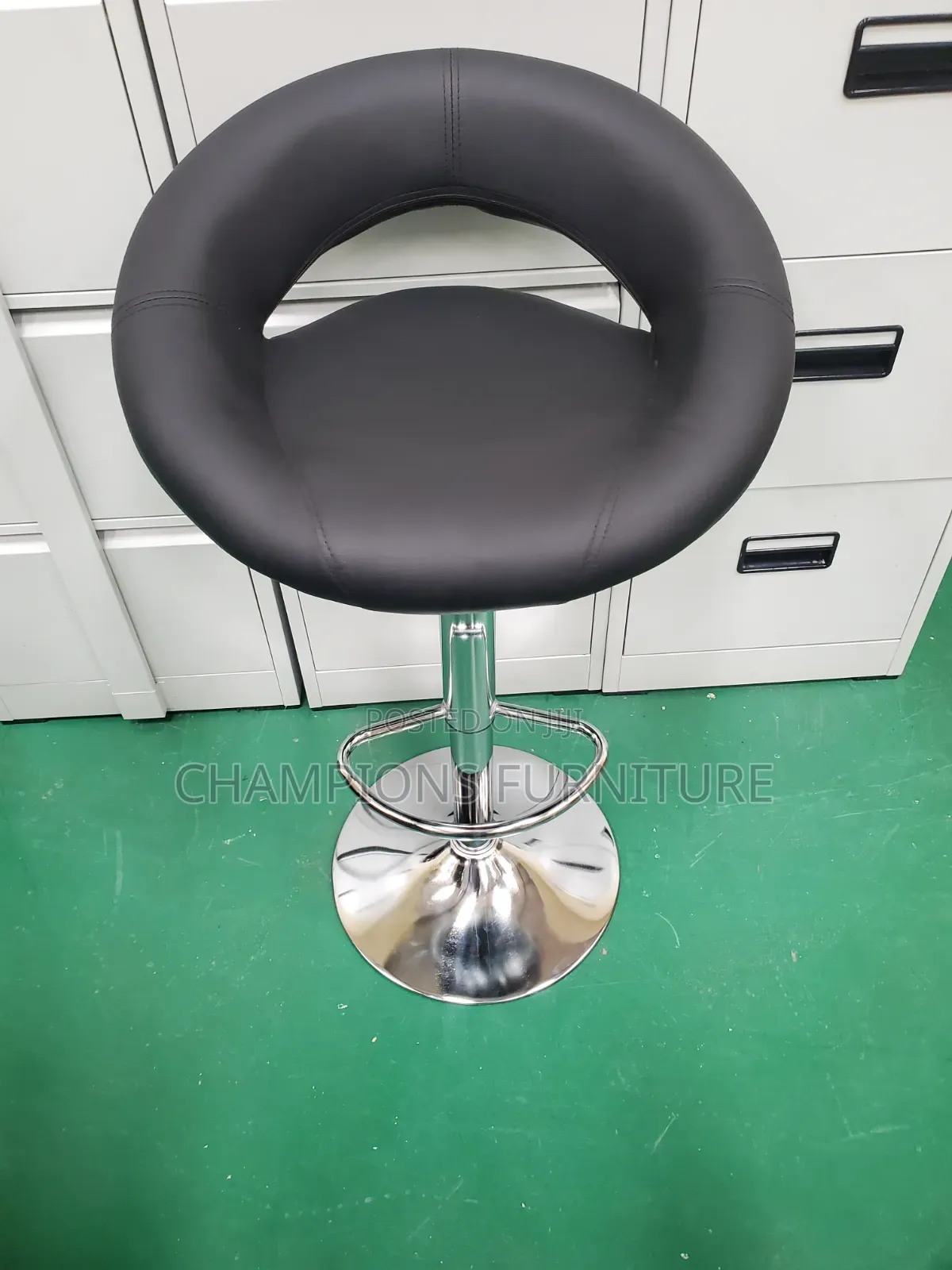 Modern Black Leather Crescent Barstool