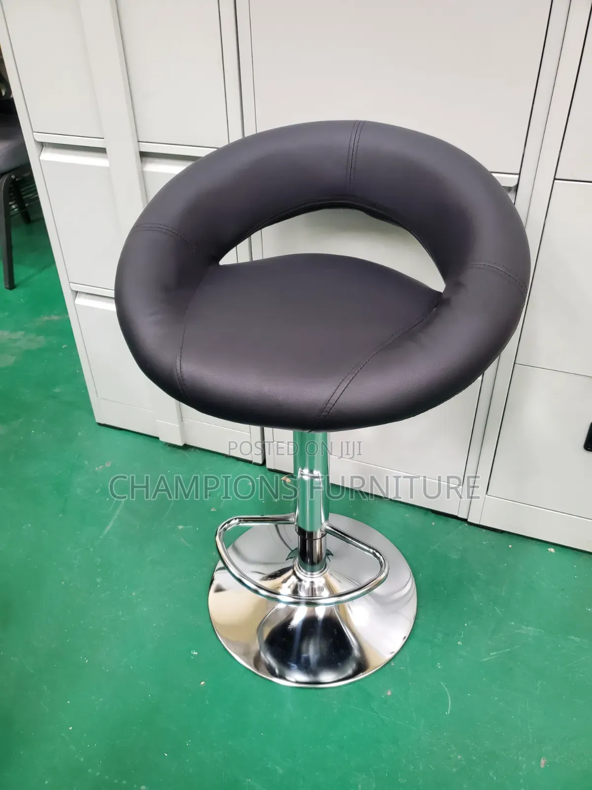 Modern Black Leather Crescent Barstool