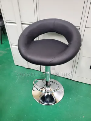 Modern Black Leather Crescent Barstool