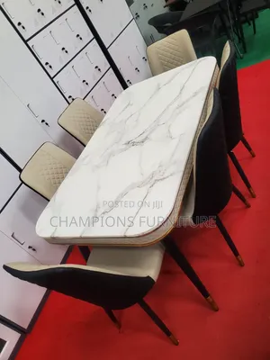 Luxury PU Marble Dining Set With 6Chairs