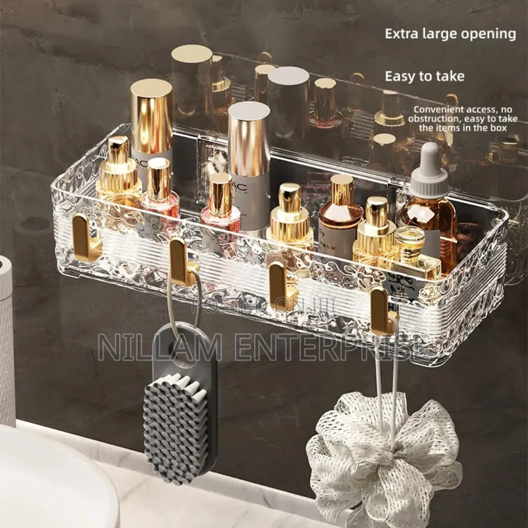 Acrylic Wave Patterned Storage Shelf With Gold Colored Hooks*