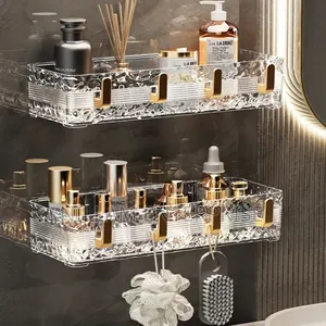 Acrylic Wave Patterned Storage Shelf With Gold Colored Hooks*
