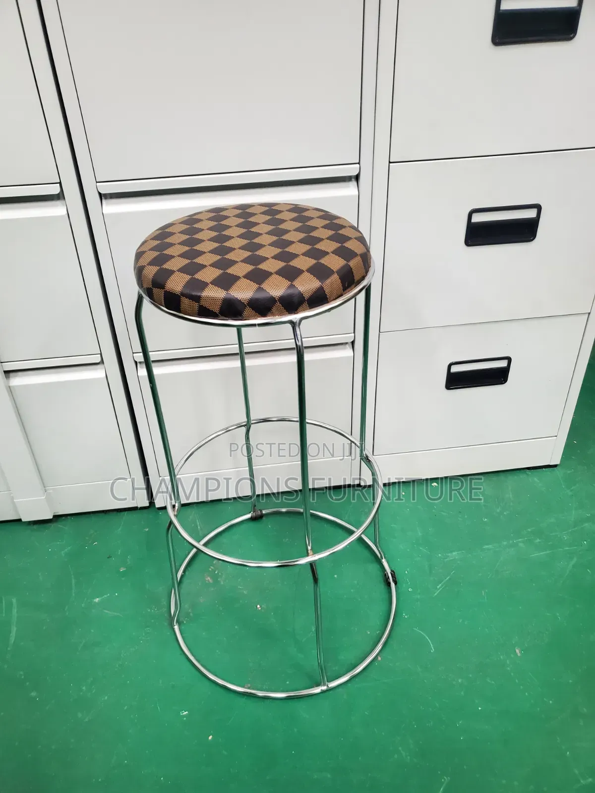 Classic Checkerboard Round Padded Chrome Barstool