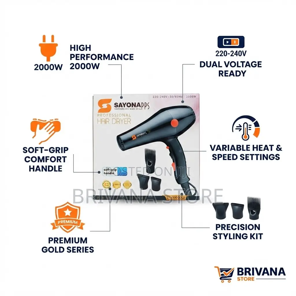 Sayona SY-1000 Hair Dryer 2000W Professional 2 Speeds 3 Heat