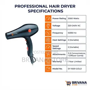 Sayona SY-1000 Hair Dryer 2000W Professional 2 Speeds 3 Heat