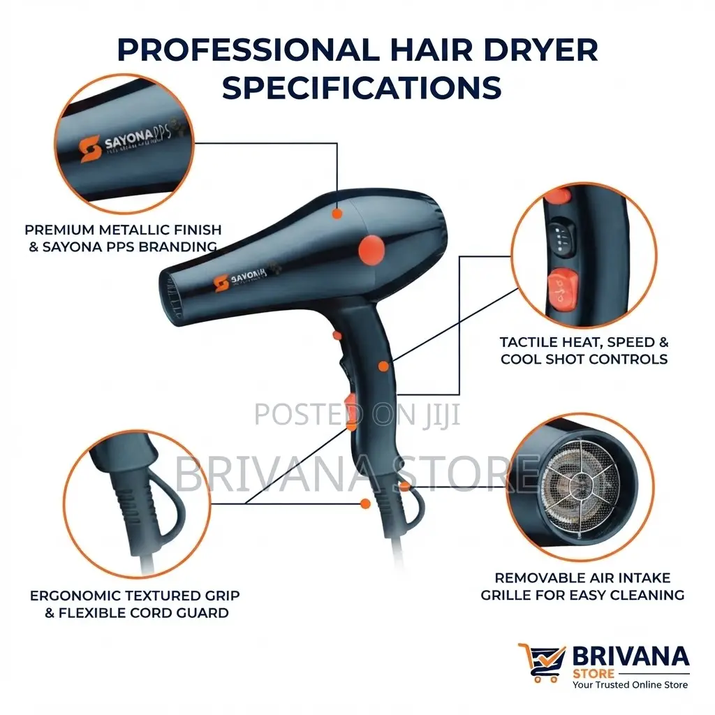 Sayona SY-1000 Hair Dryer 2000W Professional 2 Speeds 3 Heat