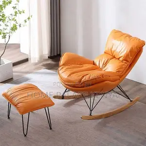 Rocking Chair; Elegant Wood Leg Rocking Lounge With Padded Cushion